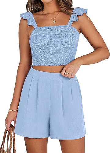 Ruffled Spaghetti Straps Sweet Women's Sleeveless Casual Suit