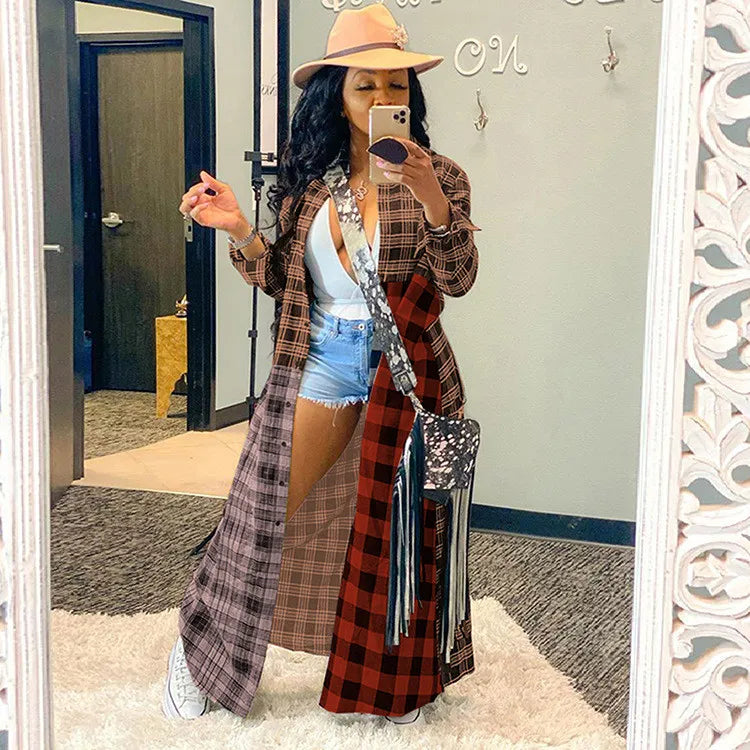 Vibrant Plaid Maxi Shirt Coat