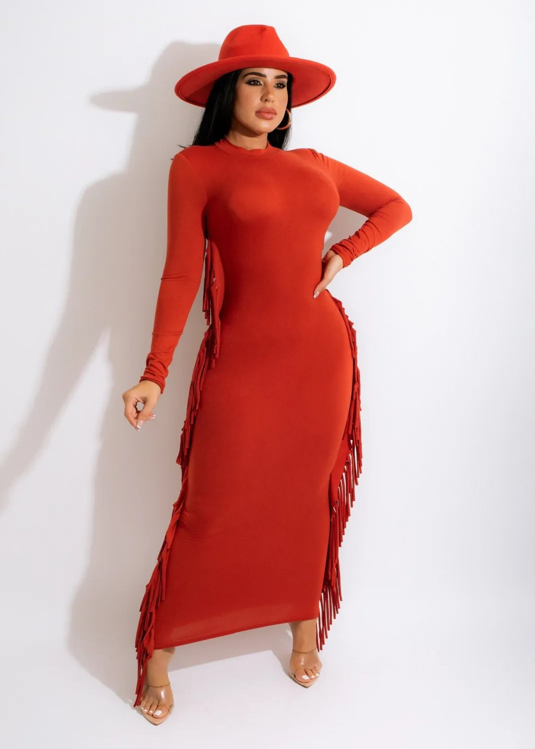 Tassel Accent Long Sleeve Bodycon Dress