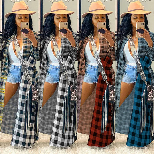 Vibrant Plaid Maxi Shirt Coat