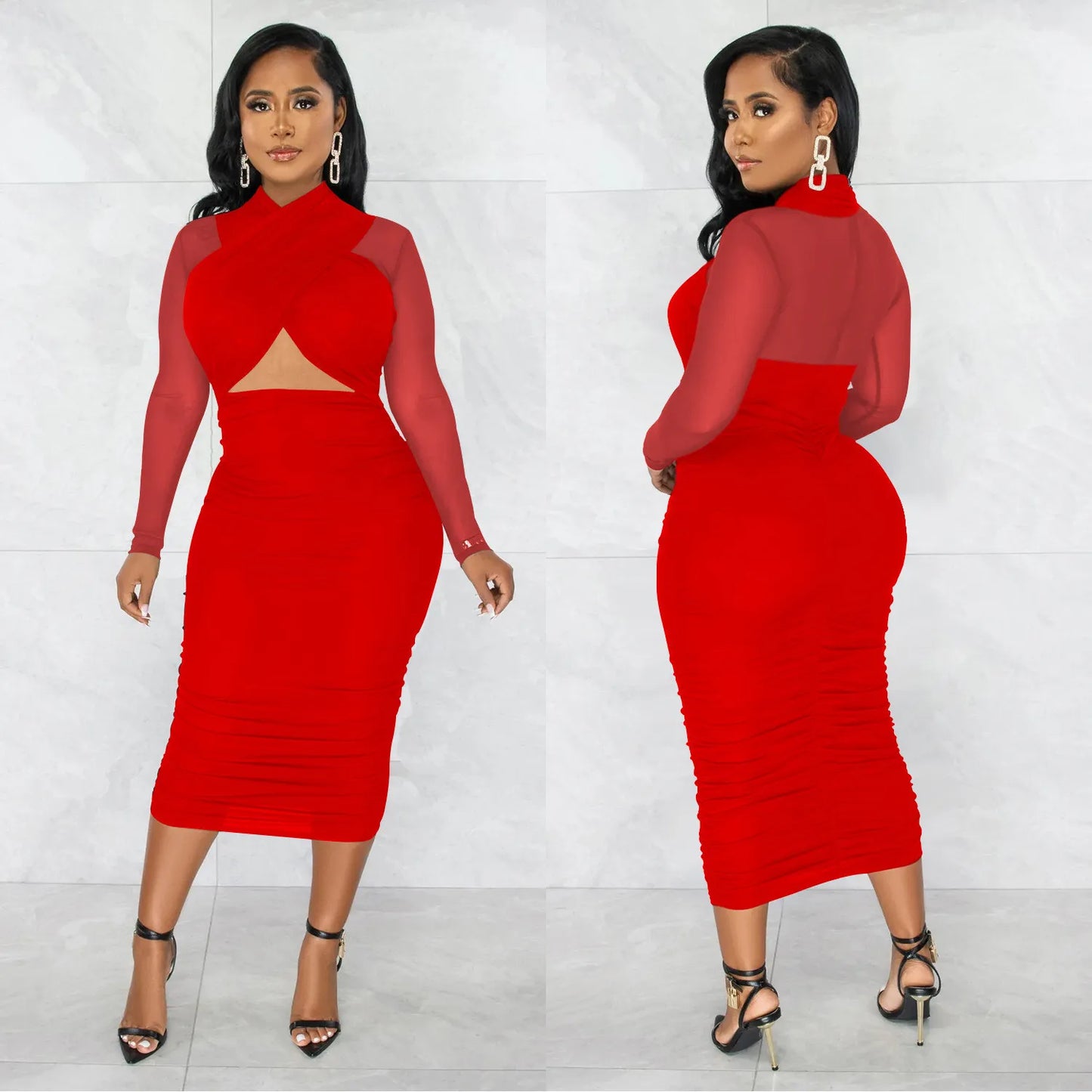 Open Mesh Sexy Midi Dress