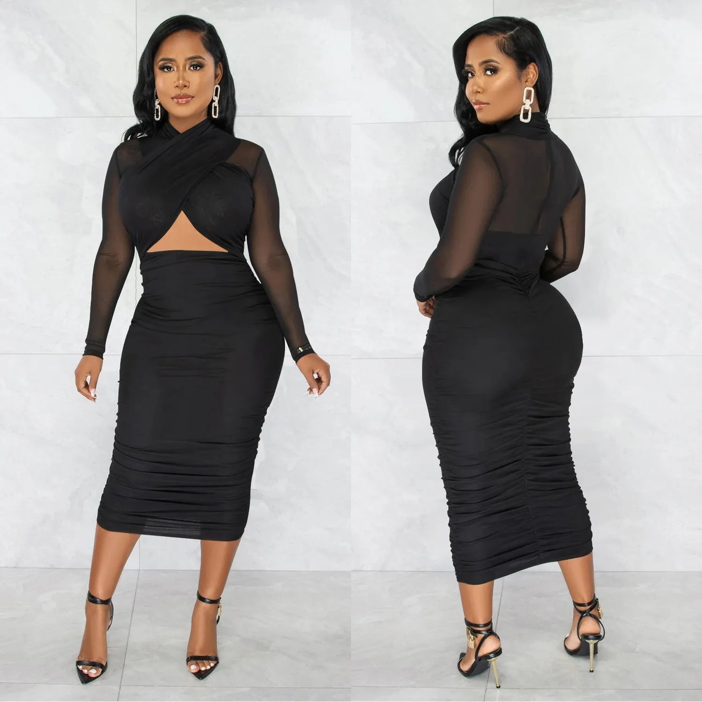 Open Mesh Sexy Midi Dress