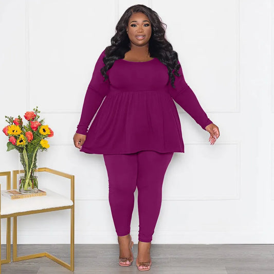 Plus Size Flare Tunic Top and Leggings Two-Piece Set