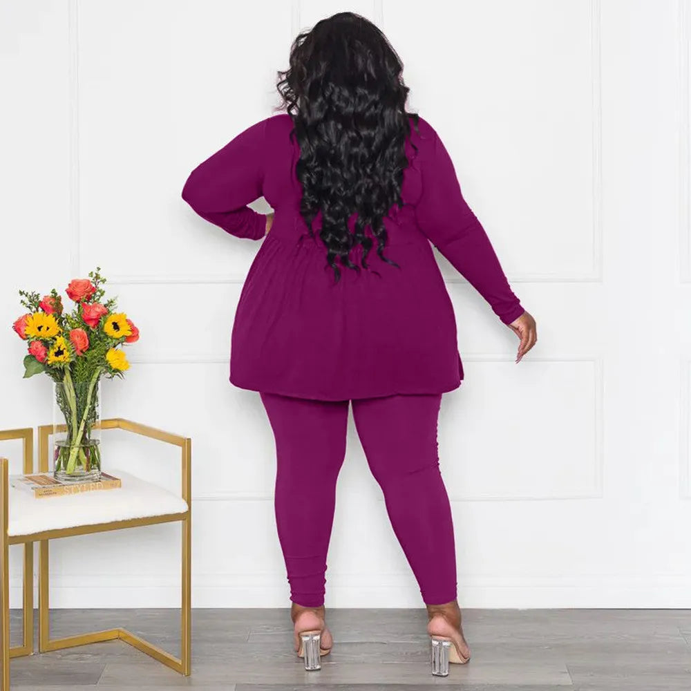 Plus Size Flare Tunic Top and Leggings Two-Piece Set