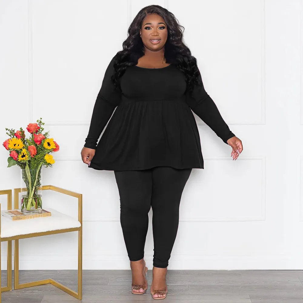 Plus Size Flare Tunic Top and Leggings Two-Piece Set