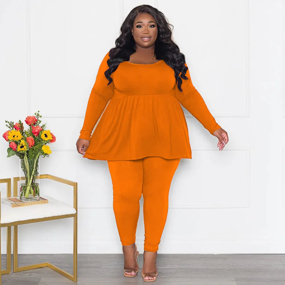 Plus Size Flare Tunic Top and Leggings Two-Piece Set