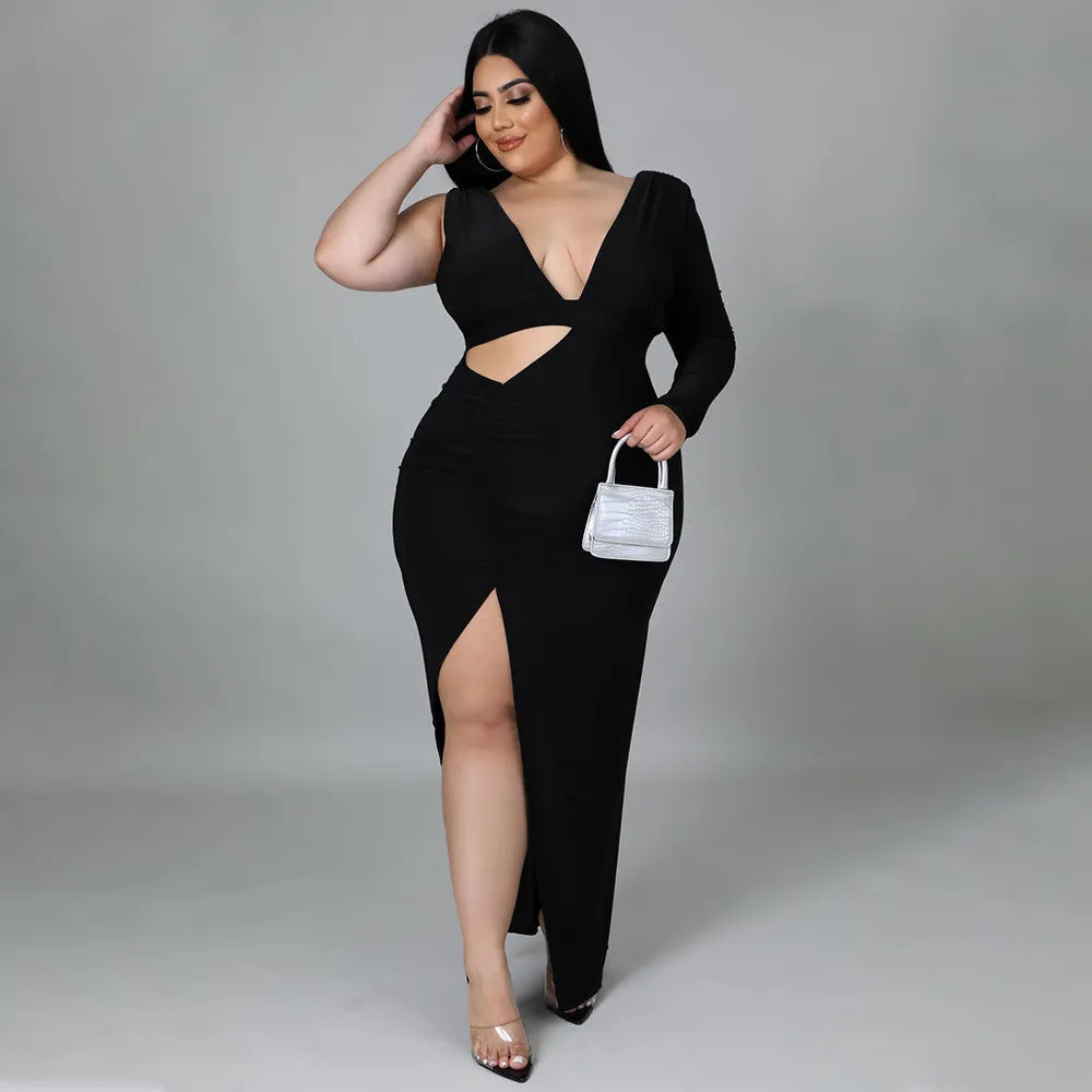 Plus-Size One-Shoulder Maxi Dress