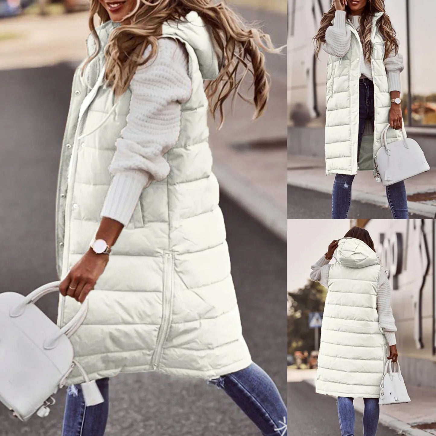 Plus Size Solid Hooded Single-Breasted Cotton-Padded Jacket