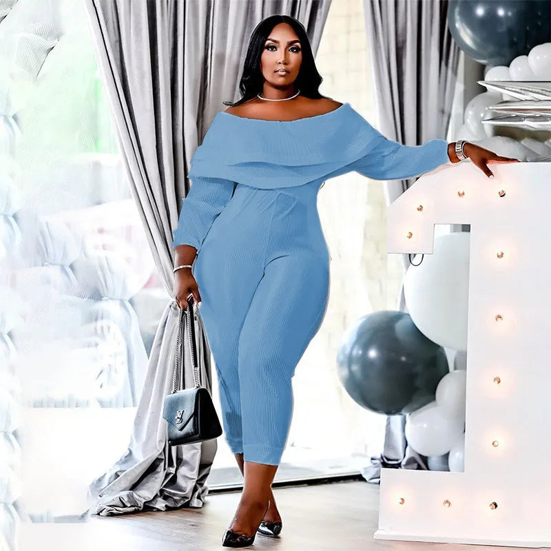 Plus Size Solid Ruffle Jumpsuit