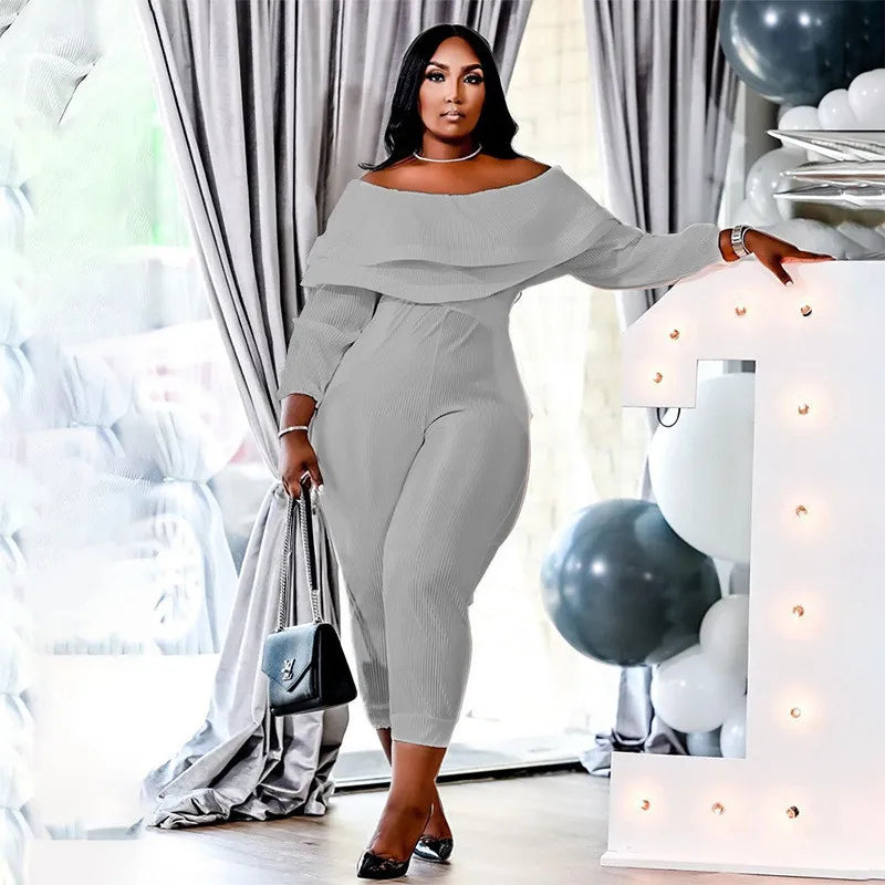 Plus Size Solid Ruffle Jumpsuit