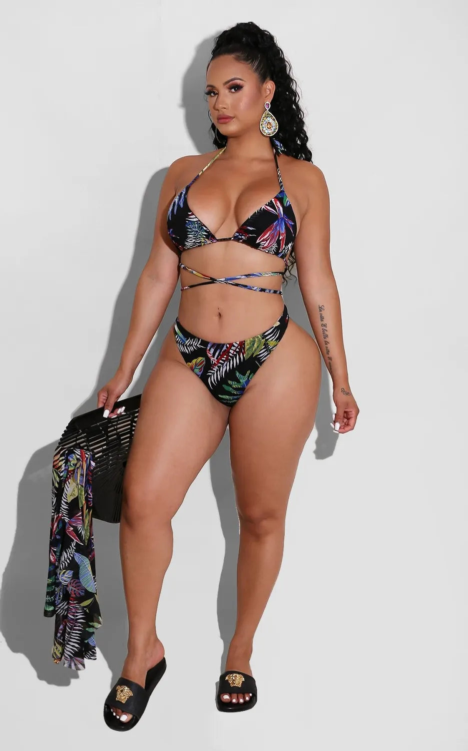 Sexy Print Mesh Swimsuit 3-Piece Set